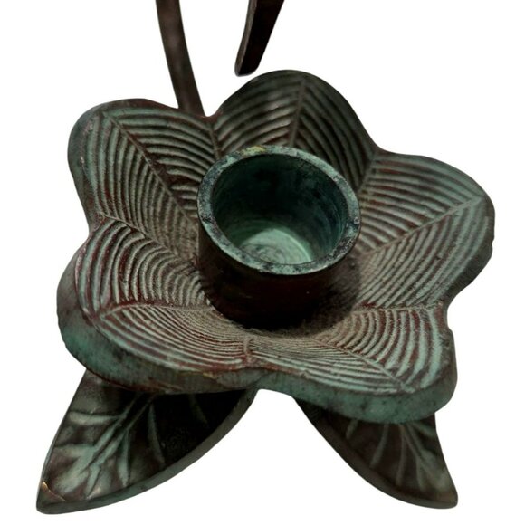 Bronze Hummingbird & Flower Sculpture Candle Holder Bird Floral Leaves Verdigris - Picture 4 of 14